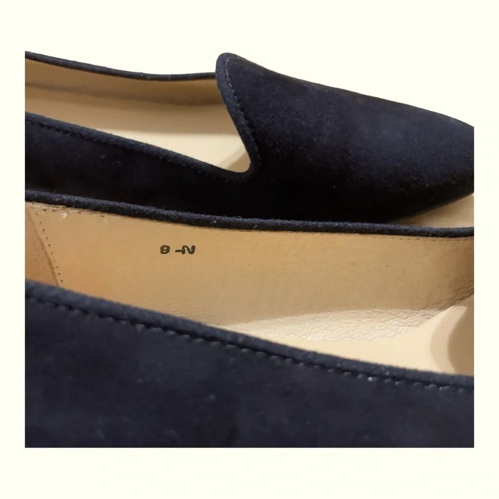 Sesto Meucci Black Suede Low Heel Slip On Almond Toe Flats 9N Made in Spain